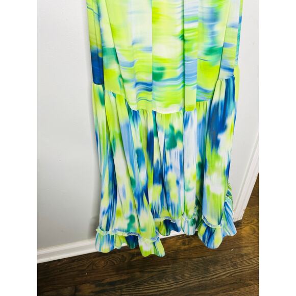 ONE33 SOCIAL Green Blue Watercolor Abstract Halter Neck Tie Dye Dress Gown SZ 4 - Picture 15 of 16